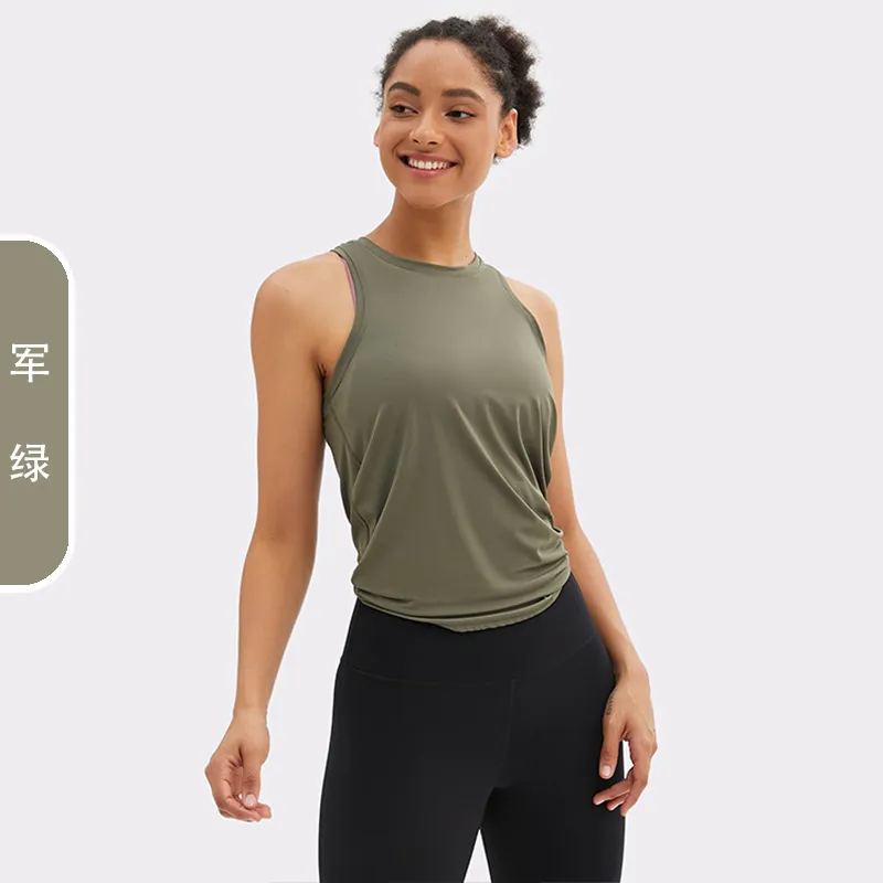 Women Summer Loose Sleeveless Sports Yoga Solid Color Top