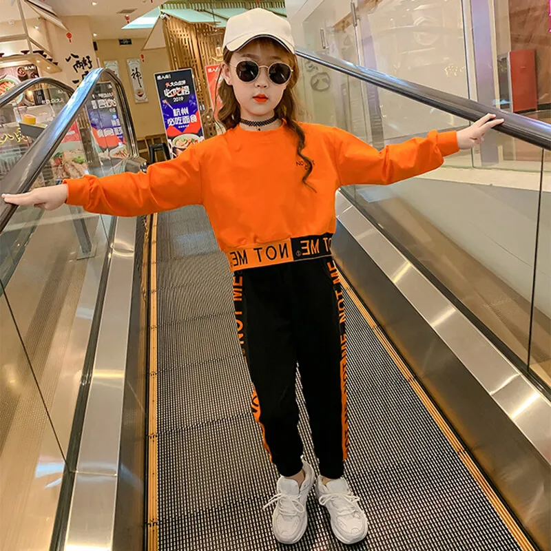 Girls Fashion Letter Pattern Long Sleeve Sweatshirt And Pants Set