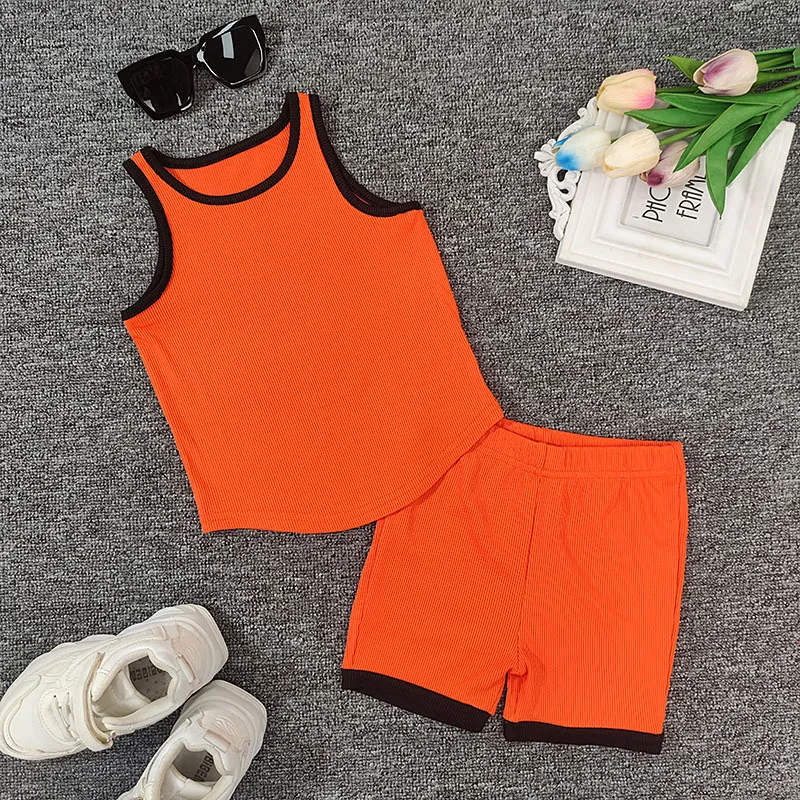 Children Kids Baby Fashion Girls Solid Color Vest And Shorts 2pcs Set