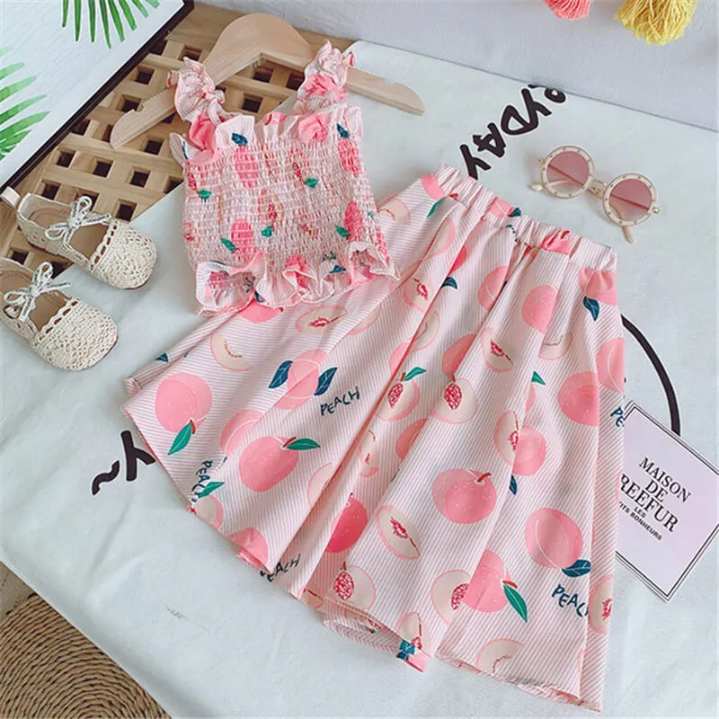 Girls Cute Stringy Selvedge Elastic Camisole And Fruit Design Skirt