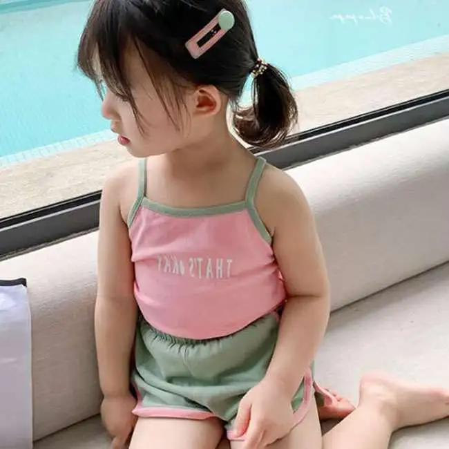 2pcs/Set Girls Casual Suspenders Shorts Set