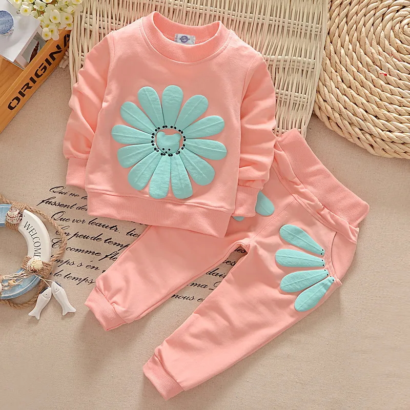 Kids Toddler Girls Spring Autumn Leisure Sports Floral Long Sleeve Sweatshirts Pants Sets