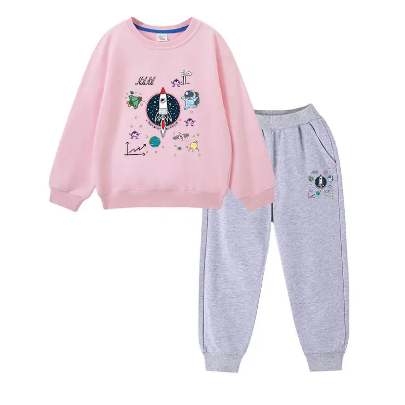 Kids Casual Round Neck Space Printed Sweatshirt And Jogger Pants Set