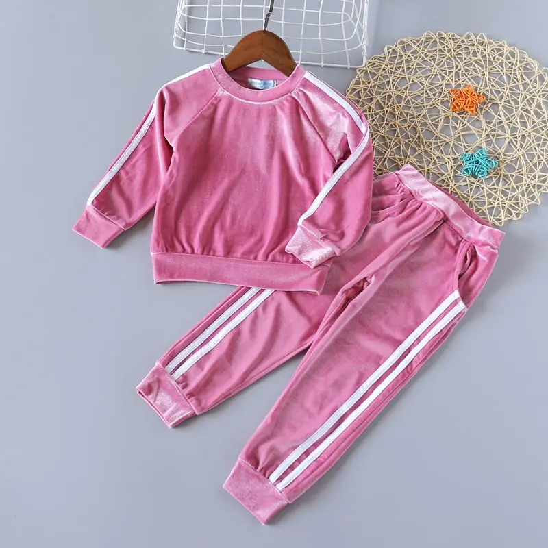 Girls Casual Round Neck Striped Sweatshirt And Jogger Pants Set