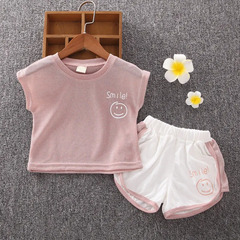 Girls Smiley Face Pattern Letter Printed T-Shirt And Shorts Set