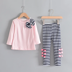 Children Kids Toddlers Girls Long Sleeve Bow Knott-Shirt And Pants 2pcs Set