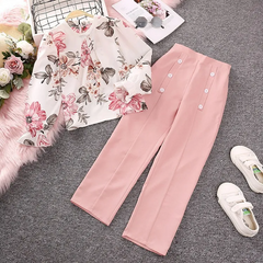 Children Kids Teen Fashion Girls Flower Printed Long Sleeved Top And Pants 2pcs Set