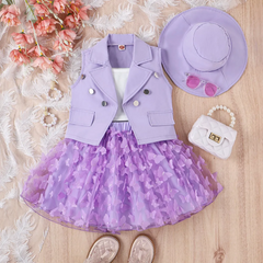 Kids Toddler Girls Fashion Casual Cute Waistcoat Vest Mesh Butterfly Skirt Sets