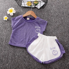 Girls Smiley Face Pattern Letter Printed T-Shirt And Shorts Set