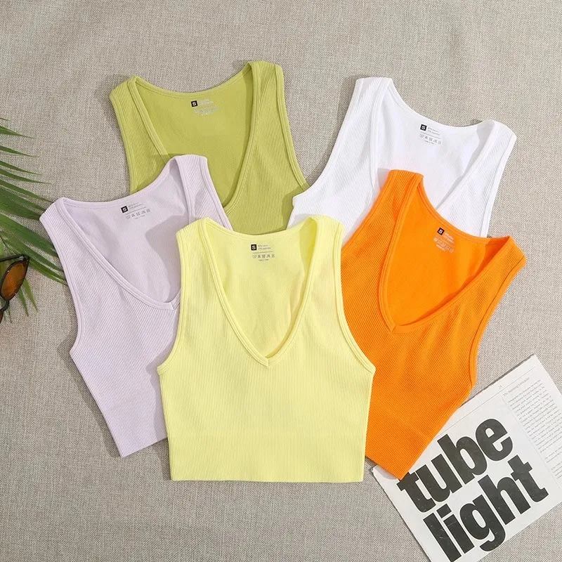 Basic Women Solid Color V-Neck Quick-Drying Running Fitness Tank Top