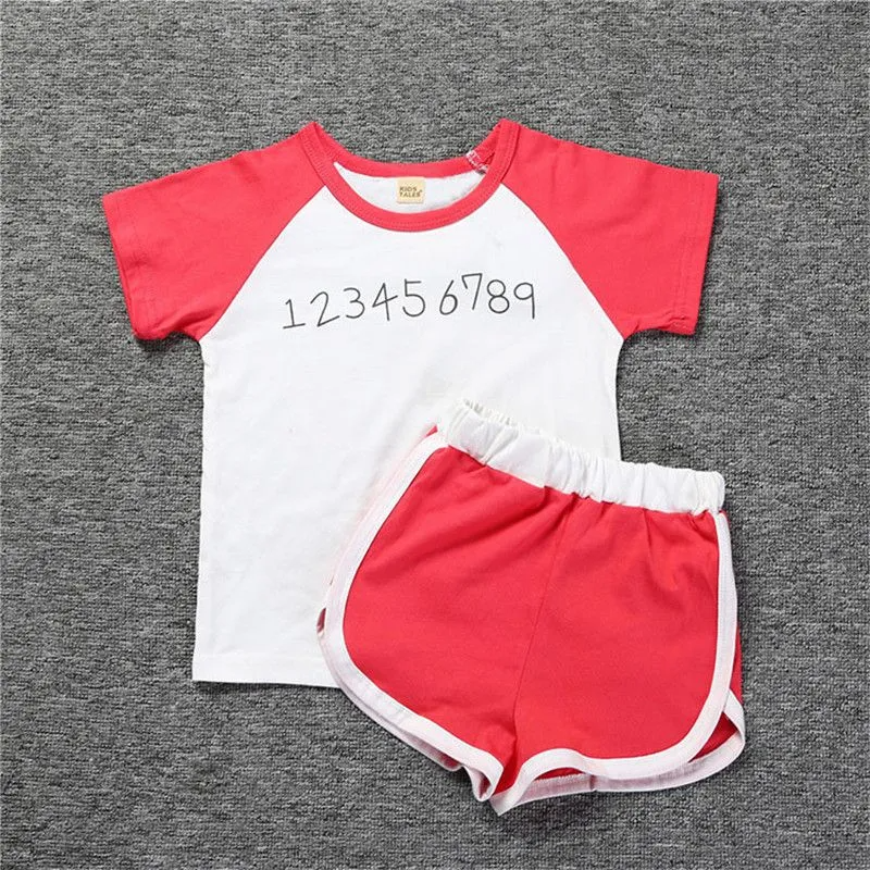 2 Pcs Set Kids Boy Girl Patchwork T-Shirts Ans Shorts Set