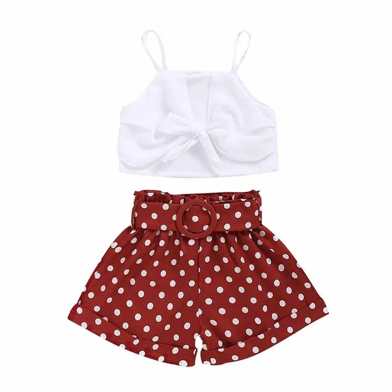 Kids Toddler Girls Casual Cute Solid Color Sleeveless Camisole Polka Dot Shorts Set