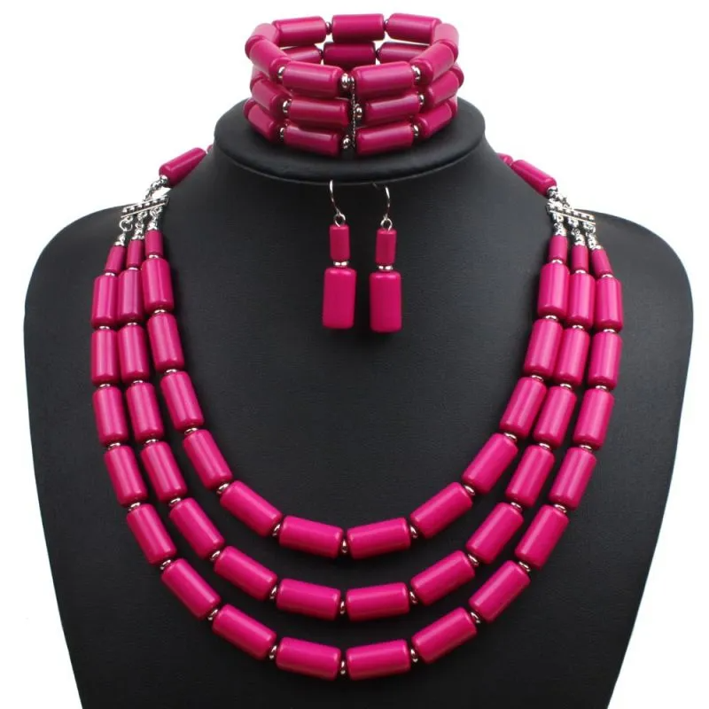 Bright Color Unique Ethnic Style Women Beaded Necklace Bracelet Set