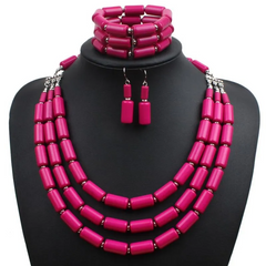 Bright Color Unique Ethnic Style Women Beaded Necklace Bracelet Set