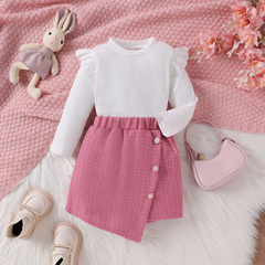 Kids Toddler Girls Fashion Casual Cute Solid Color Stripe Long Sleeve Round Neck T-Shirt Shorts Set