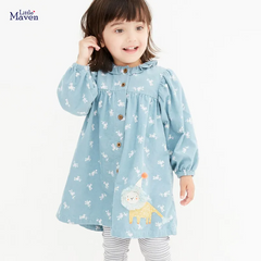 Kids Toddler Big Girls Autumn Winter Fashion Casual Cute Floral Long Sleeve Round Neck Button Dress Stripe Trousers Set