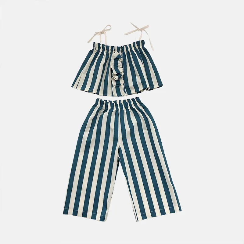 Children Kids Baby Fashion Girls Casual Basic Sleeveless Stripe Print Tops And Loose Pants 2pcs Set