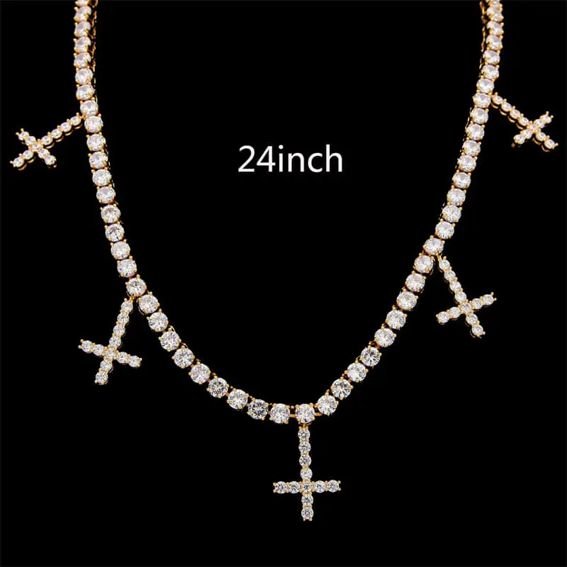 24inch Hip Hop Style Cross Pendant Zircon Decorate Necklace