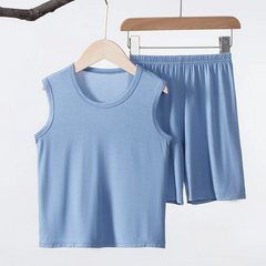 Children Kids Baby Fashion Girls Boys Casual Basics Sleeveless Solid Color Top And Shorts 2pcs Set