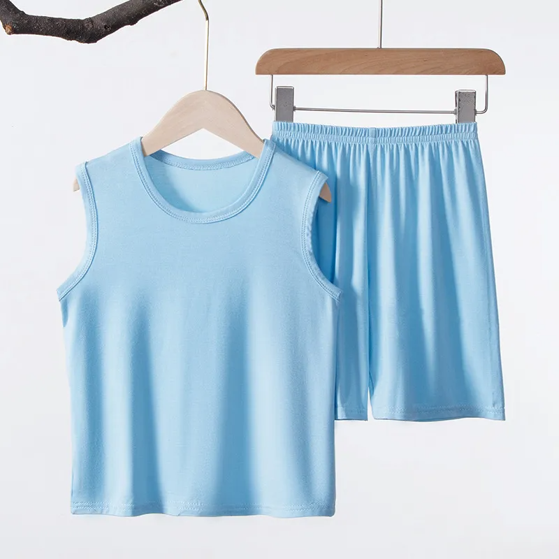 Children Kids Baby Fashion Girls Boys Casual Basics Sleeveless Solid Color Top And Shorts 2pcs Set