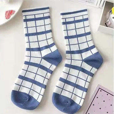 5 Pairs/Dozen Women Cute Blue Series Bear Printed Cotton Socks