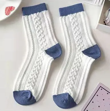 5 Pairs/Dozen Women Cute Blue Series Bear Printed Cotton Socks