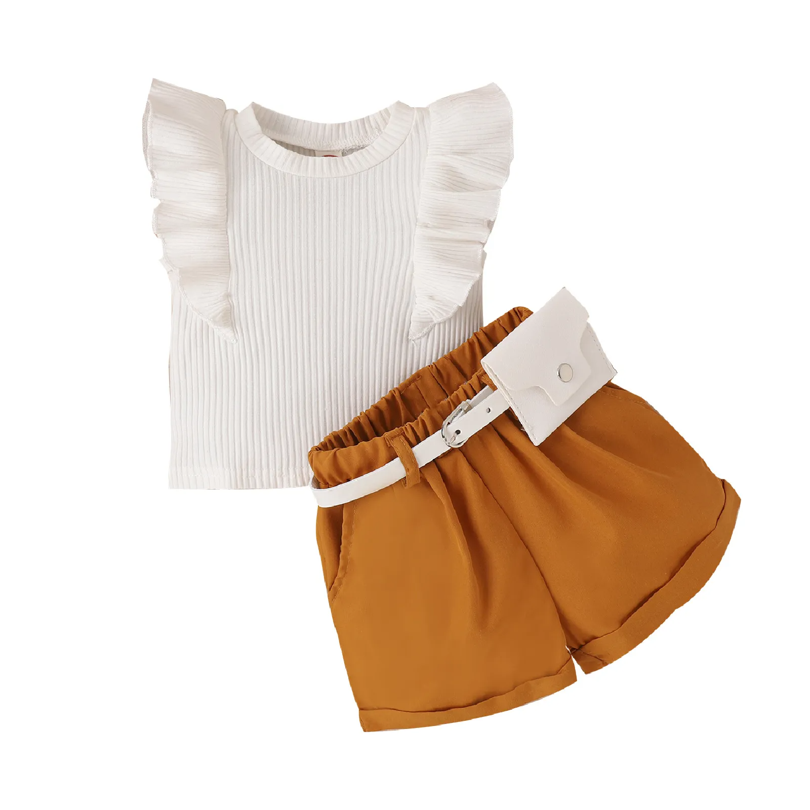 Kids Toddler Girls Fashion Casual Solid Color Stripe Sleeveless Round Neck T-Shirt Shorts Sets