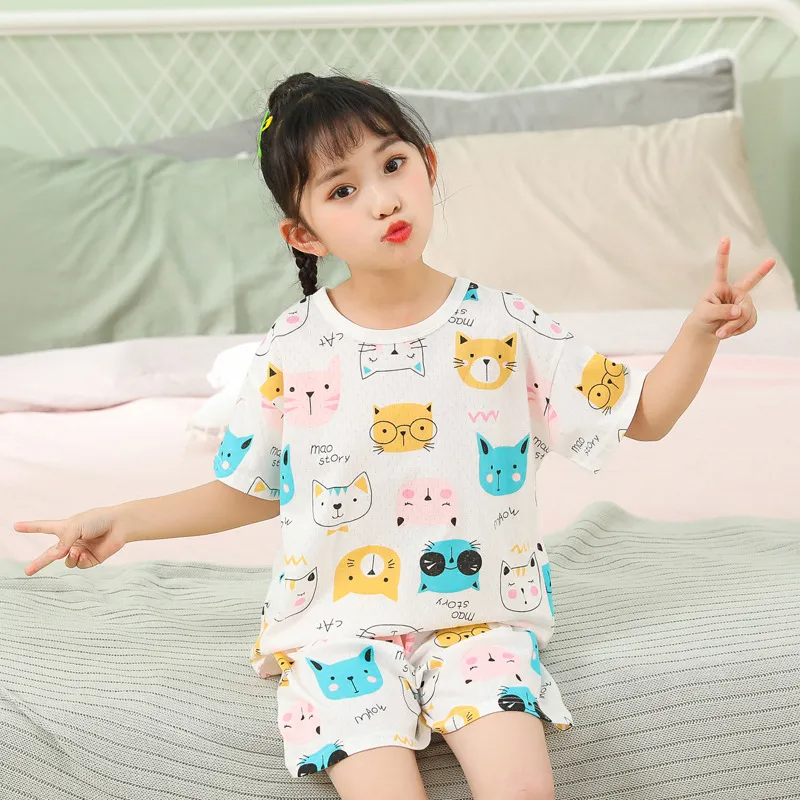 Children Kids Baby Fashion Girls Casual Basic Short Sleeve Cartoon Print T-Shirt And Shorts 2pcs Set