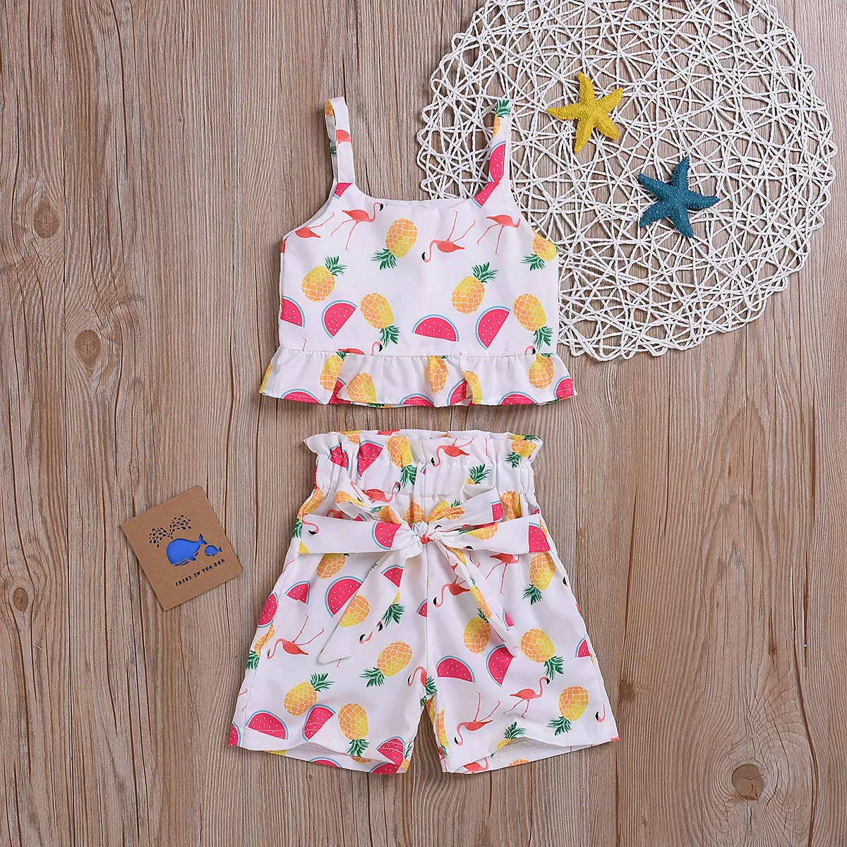 Children Kids Baby Fashion Girls Sleeveless Fruit Print Top And Shorts 2pc Set