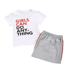 Kids Toddler Girl Summer Basic Letter Print Short Sleeve Tee And Skirt Casual Set