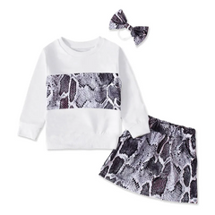 Children Kids Baby Fashion Girls Long Sleeve Snakeskin Print Top And Skirt Set