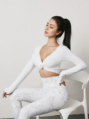 Fashion Sexy V-Neck Women'S Solid Color Long-Sleeved Sports Crop Tops