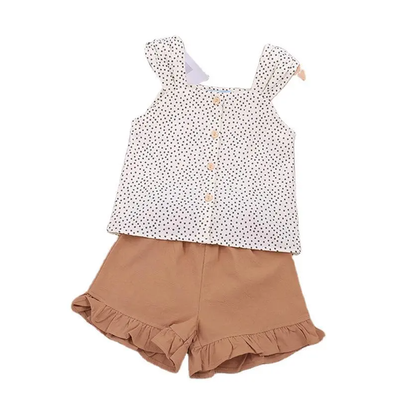 Girls Fashion Polka Dot Tops And Stringy Selvedge Design Shorts