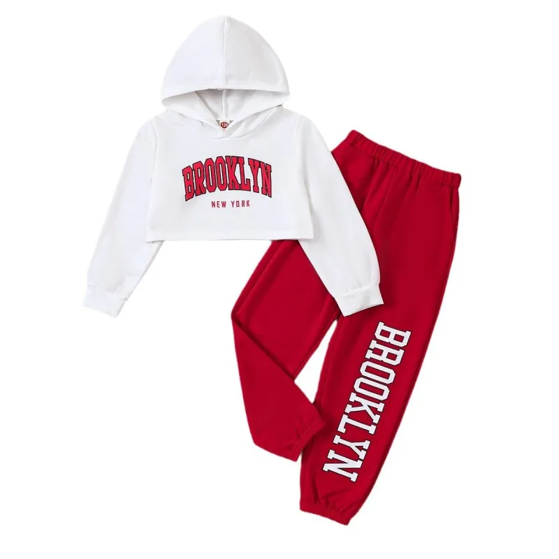 Kids Toddler Girls Spring Autumn Casual Sports Letters Print Long Sleeve Round Neck Hoodies Trousers Set