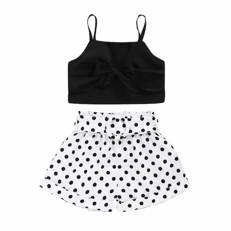 Kids Toddler Girls Casual Cute Solid Color Sleeveless Camisole Polka Dot Shorts Set