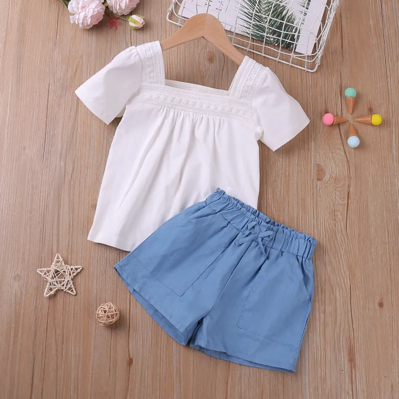 Girls Basic Short Sleeve Solid Color T-Shirt And Shorts Two-Piece Set