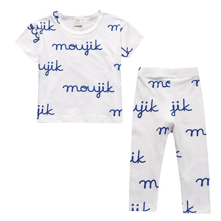 Children Kids Baby Fashion Girls Boys Basic Casual Short Sleeve Carton Print T-Shirt And Pants 2pcs Set