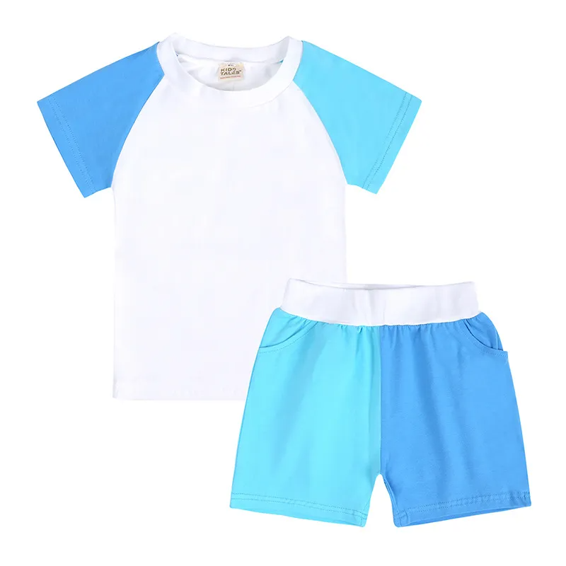 Children Kids Toddlers Girls Boys Short Sleeve Color Blocking T-Shirt And Short 2pcs Set