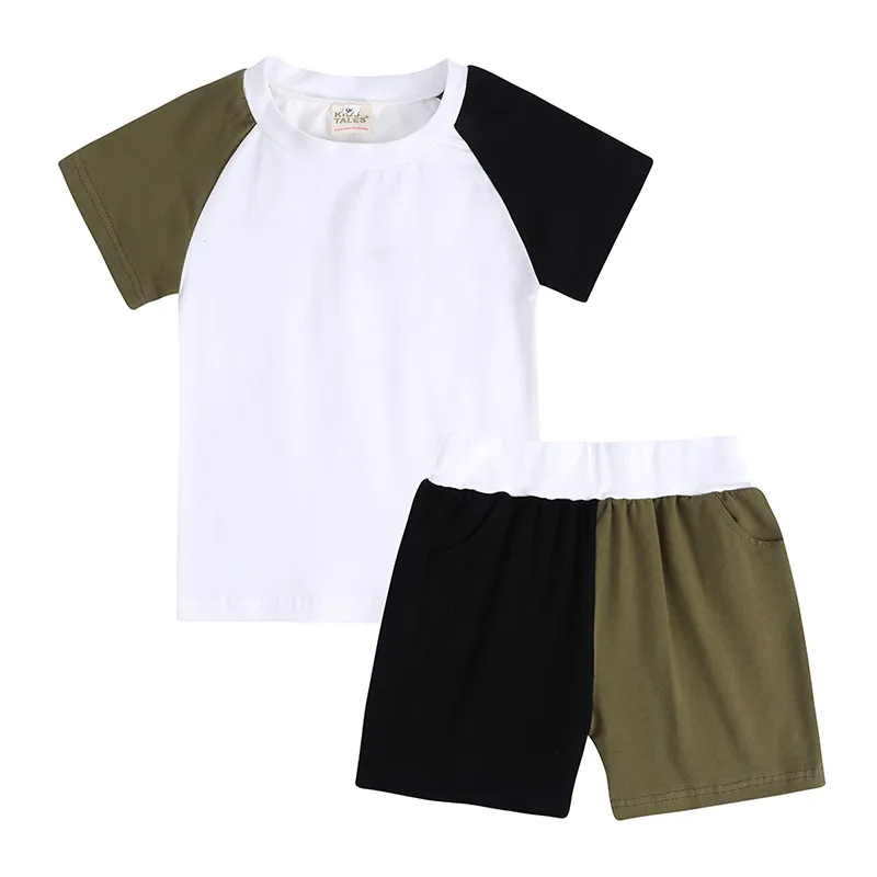 Children Kids Toddlers Girls Boys Short Sleeve Color Blocking T-Shirt And Short 2pcs Set