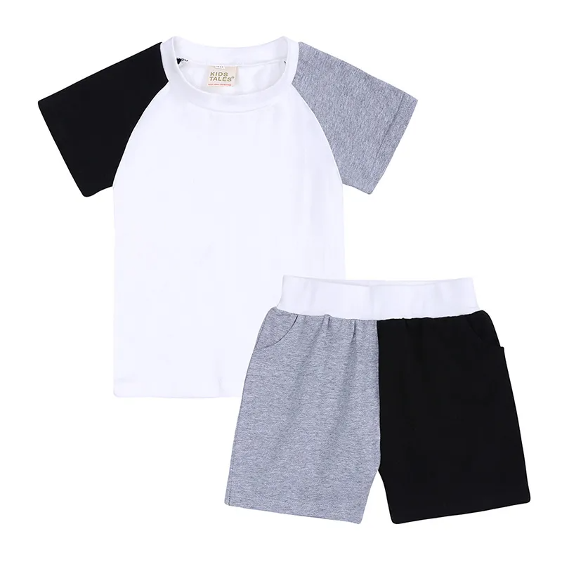 Children Kids Toddlers Girls Boys Short Sleeve Color Blocking T-Shirt And Short 2pcs Set