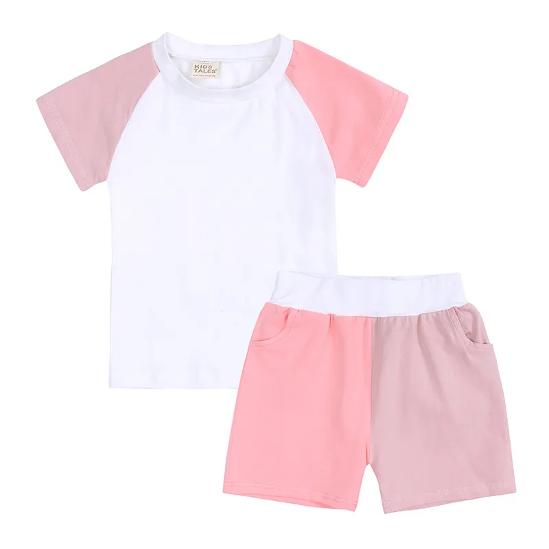 Children Kids Toddlers Girls Boys Short Sleeve Color Blocking T-Shirt And Short 2pcs Set