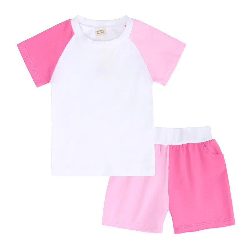 Children Kids Toddlers Girls Boys Short Sleeve Color Blocking T-Shirt And Short 2pcs Set