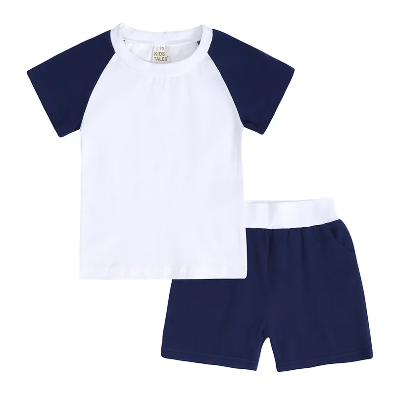 Children Kids Toddlers Girls Boys Short Sleeve Color Blocking T-Shirt And Short 2pcs Set