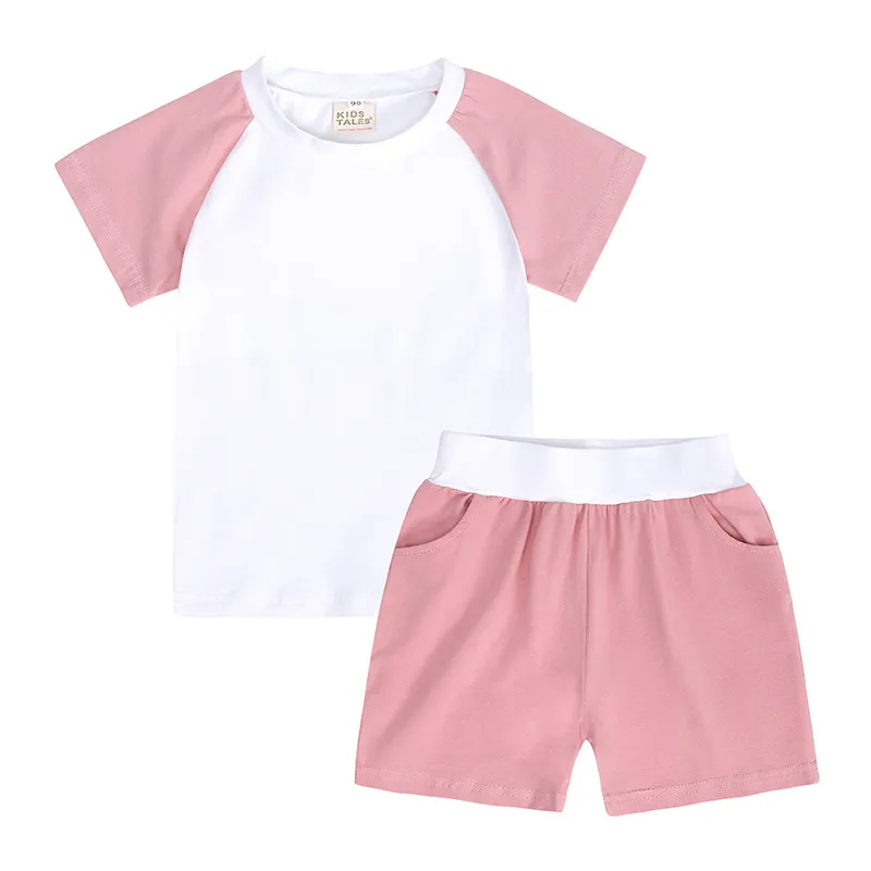 Children Kids Toddlers Girls Boys Short Sleeve Color Blocking T-Shirt And Short 2pcs Set