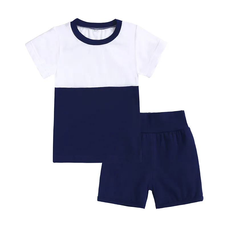 Children Kids Toddlers Girls Boys Short Sleeve Color Blocking T-Shirt And Short 2pcs Set