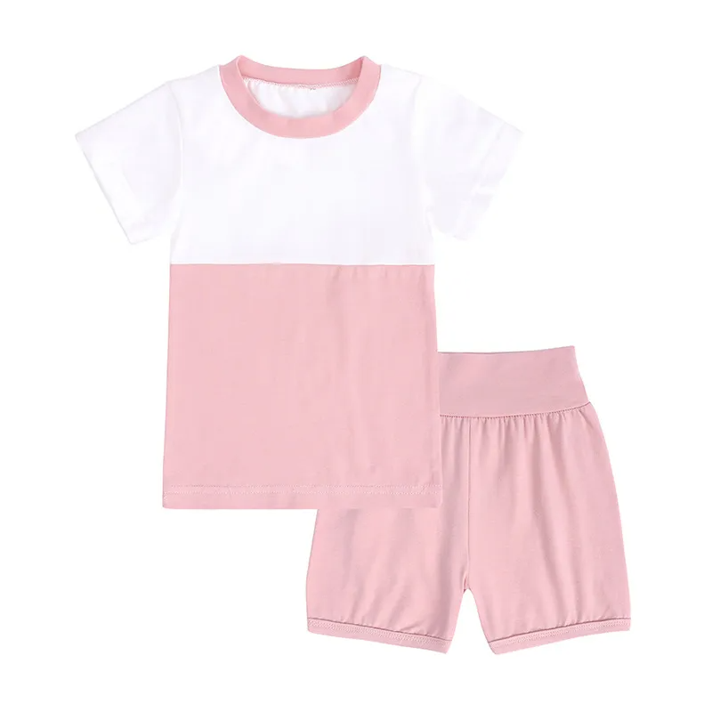 Children Kids Toddlers Girls Boys Short Sleeve Color Blocking T-Shirt And Short 2pcs Set