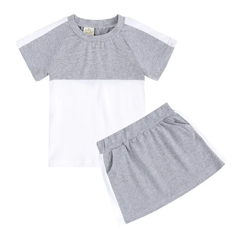 Children Kids Toddlers Girls Boys Short Sleeve Color Blocking T-Shirt And Short 2pcs Set