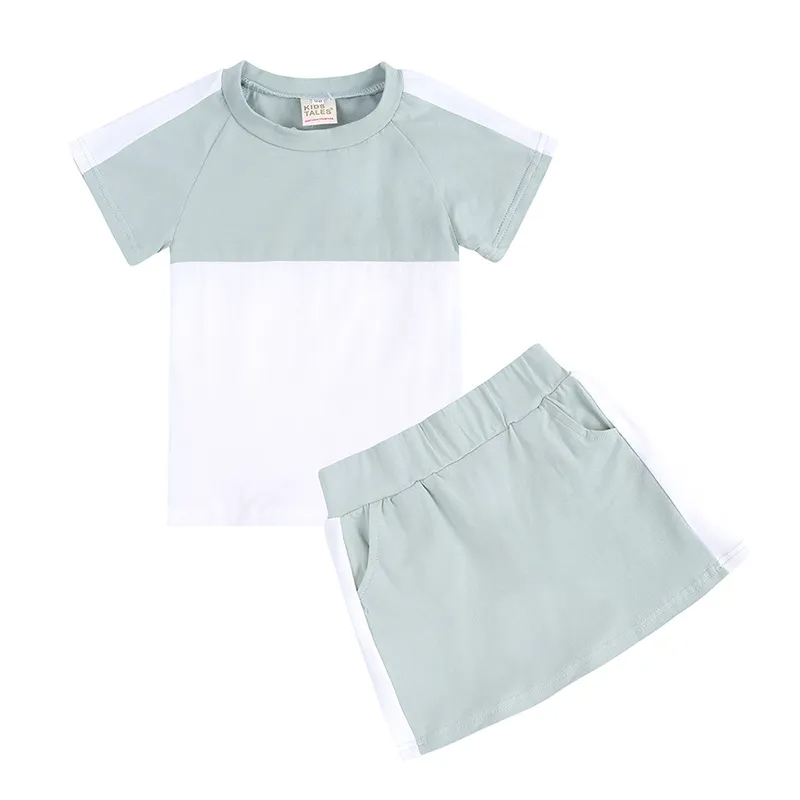 Children Kids Toddlers Girls Boys Short Sleeve Color Blocking T-Shirt And Short 2pcs Set