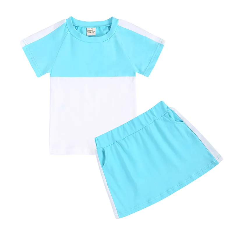 Children Kids Toddlers Girls Boys Short Sleeve Color Blocking T-Shirt And Short 2pcs Set