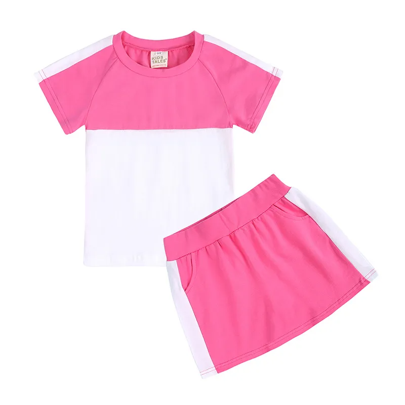 Children Kids Toddlers Girls Boys Short Sleeve Color Blocking T-Shirt And Short 2pcs Set